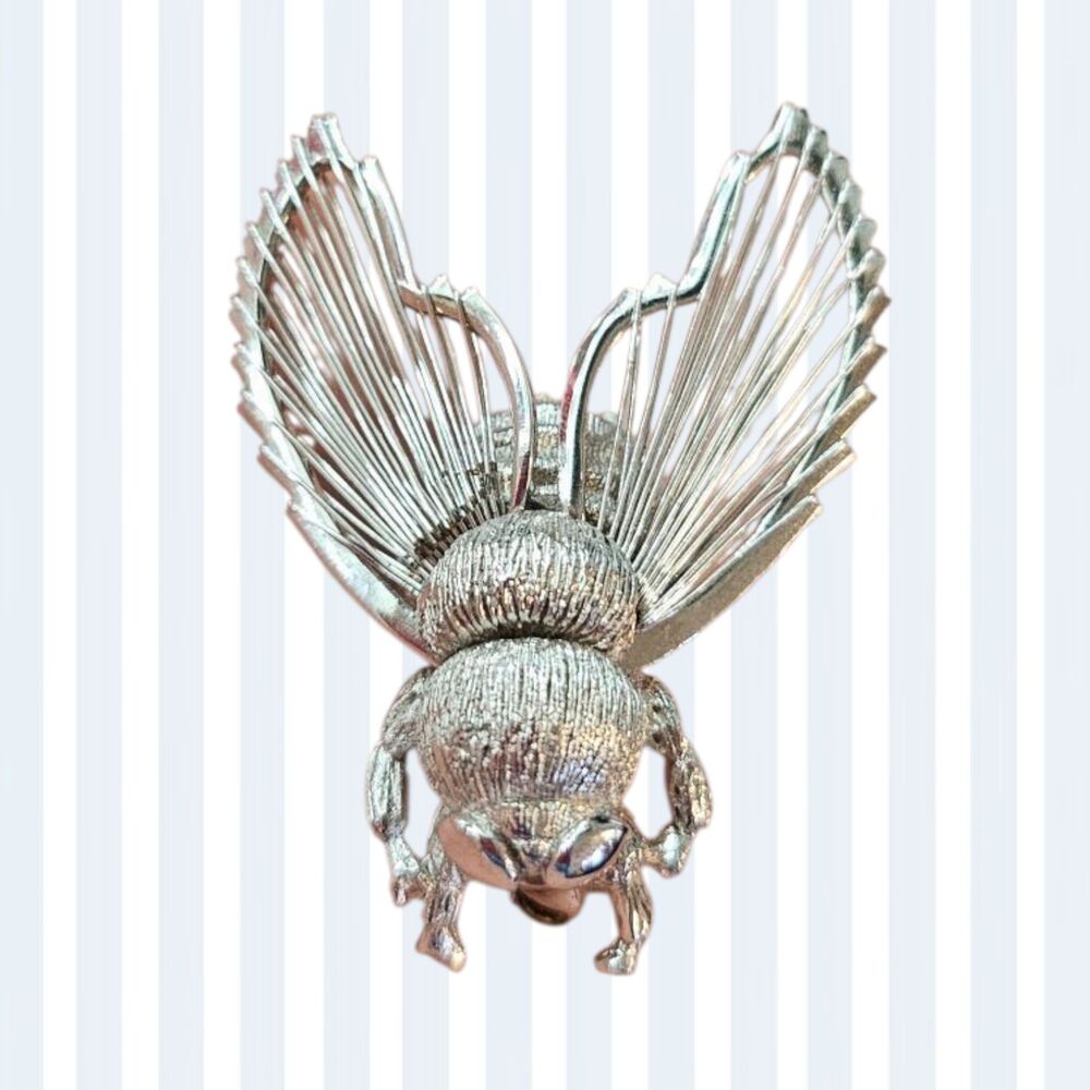 Vtg Monet silver tone insect brooch
